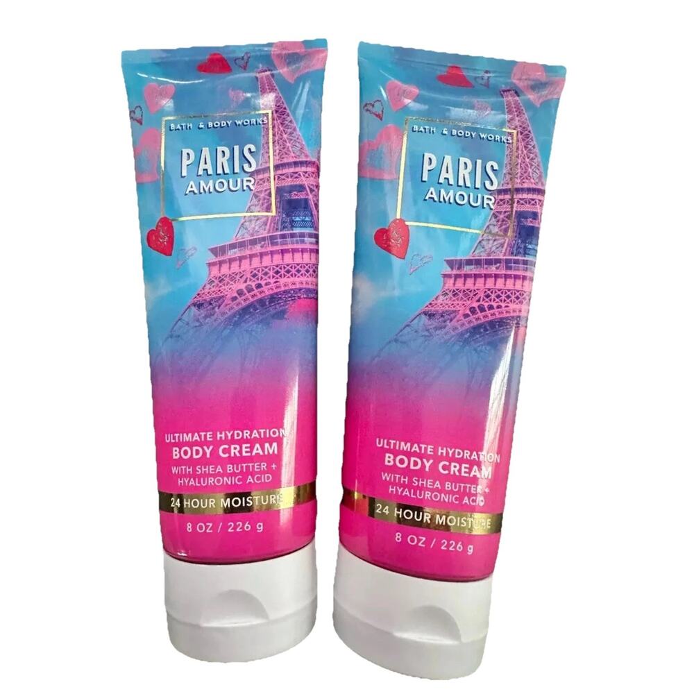 2 x Bath & Body Works Paris Amour EMILY IN PARIS Body Cream 8 oz Pink & Blue NEW